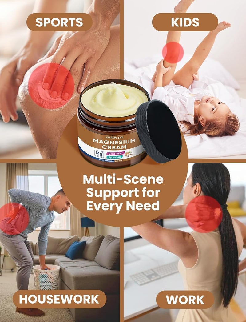 Venture Pal Magnesium Lotion, Topical Magnesium Cream, Leg & Muscle Relaxation with Coconut Oil, Shea Butter & Hyaluronic Acid, Safe for Kids - Image 4